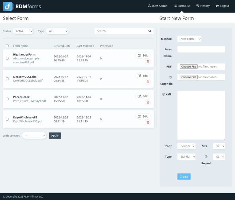RDM Forms – RDM Infinity