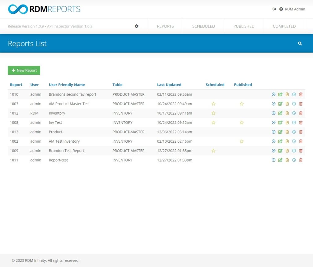 RDM Reports – RDM Infinity