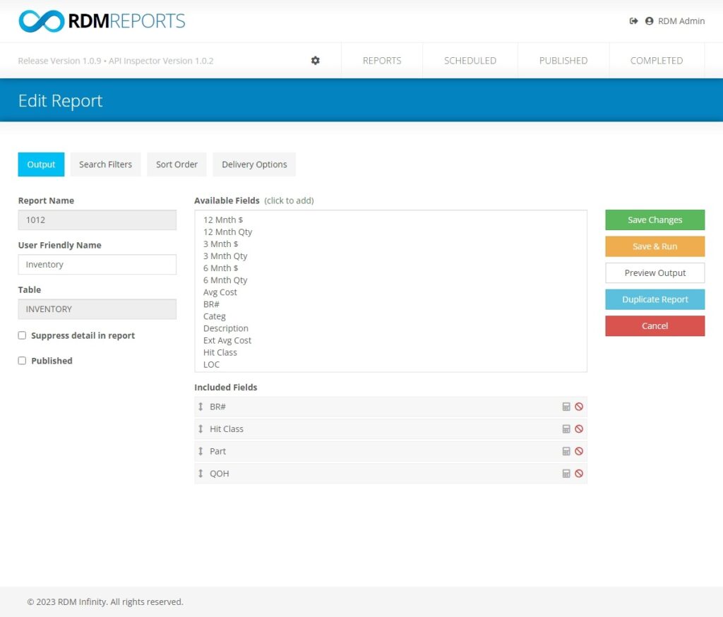 RDM Reports – RDM Infinity