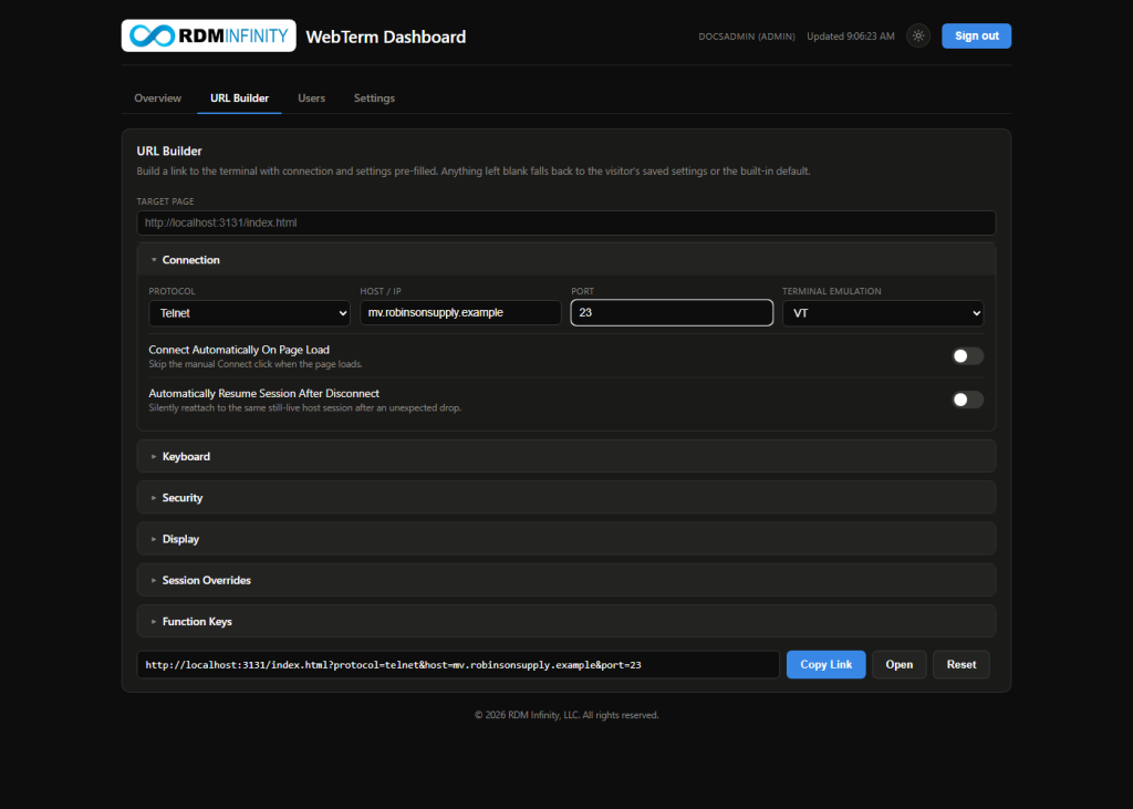 webterm-dashboard-url-builder-c06b659d The URL Builder tab building a pre-filled link