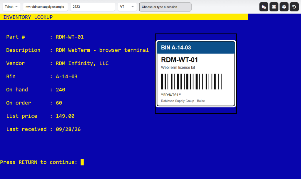 webterm-host-image-b5b54111 An inventory lookup screen with an image the host placed beside the text