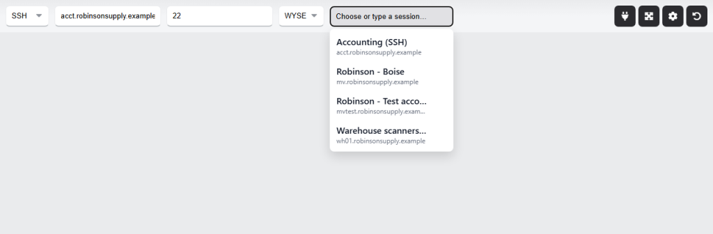 webterm-profiles-list-01910e5b The Session field's dropdown listing saved profiles, each with its host and a delete button